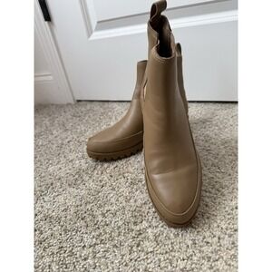 Rebecca Allen Tan Leather Chelsea Boots Lug Sole Womens 7.5 Pull On